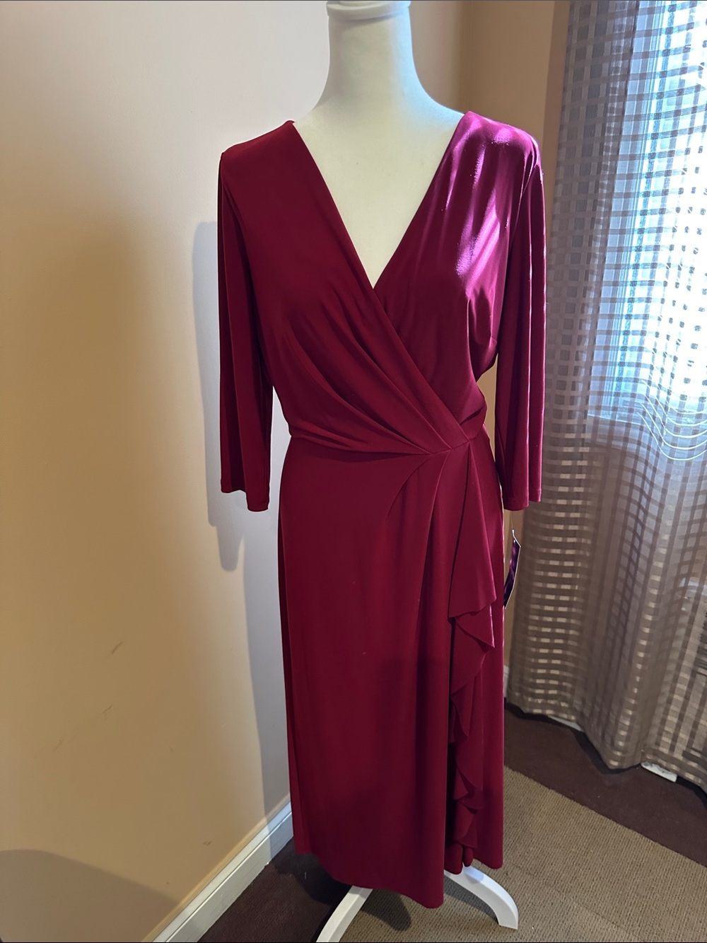 Chaps Burgundy Wrap-Style Midi Dress